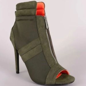 Cape Robbin June-32 Open Toe Stiletto Heel Zip Booties (like Flight Jacket)